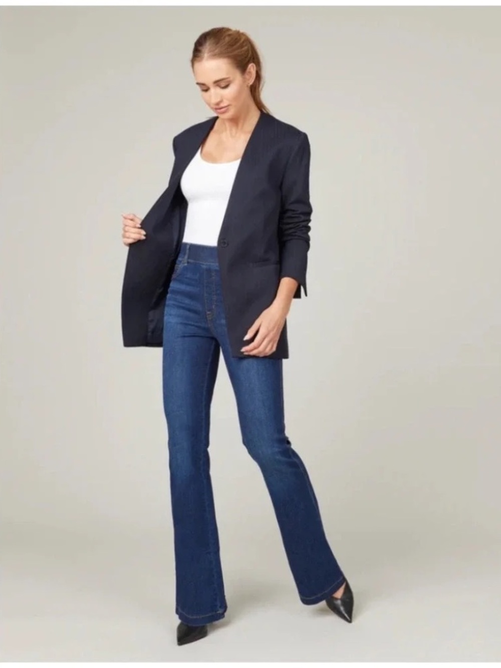 NWT SPANX THE PERFECT COLLARLESS PINSTRIPE BLAZER WOMENS SIZE L LARGE NEW W TAG